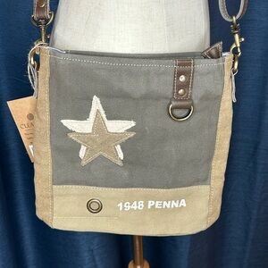 NWT Clea Ray Military Tent Canvas Crossbody Bag Double Star Western Style
